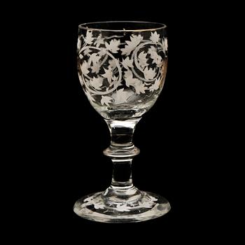 STARKVINSGLAS samt KARAFF, 5 delar, tidigt 1800-tal.