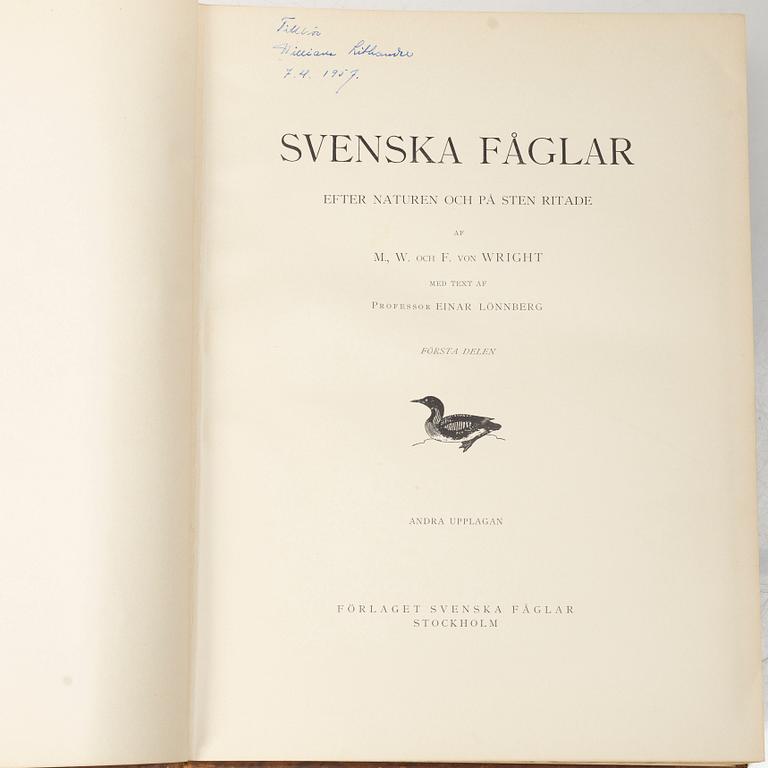 Bröderna von Wright, bokverk, 3 band, "Svenska fåglar", A. Börtzells tryckeri AB, Ivar Baarsen, Stockholm, 1927-1929.
