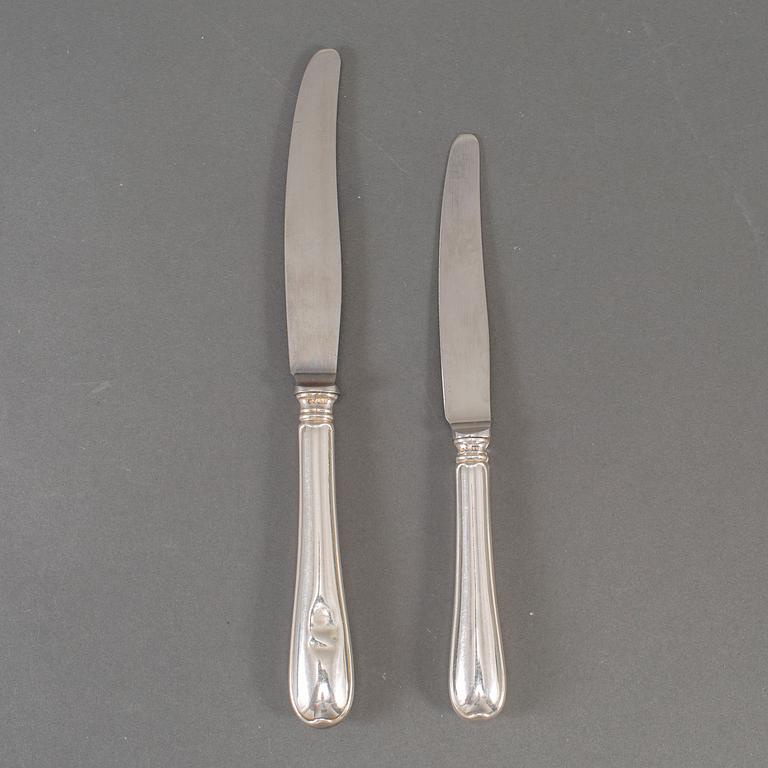 BORDSKNIVAR, 6 st samt SMÖRGÅSKNIVAR, 6 st, silver, modell "Svensk Rund", GAB, Stockholm och Eskilstuna, 1950-70-tal.