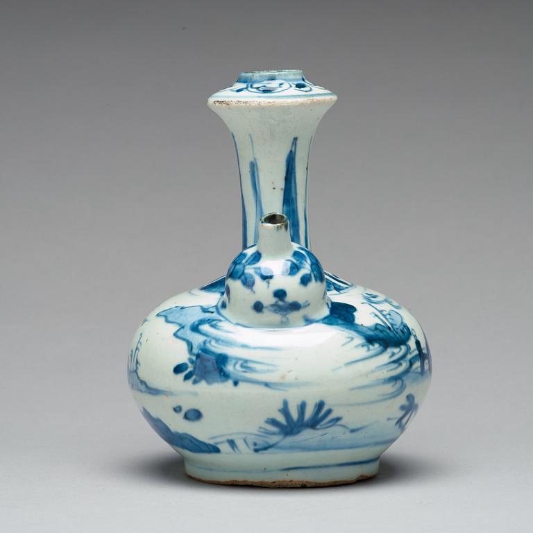 A blue and white kraak kendi, Ming dynasty, Wanli (1572-1620).