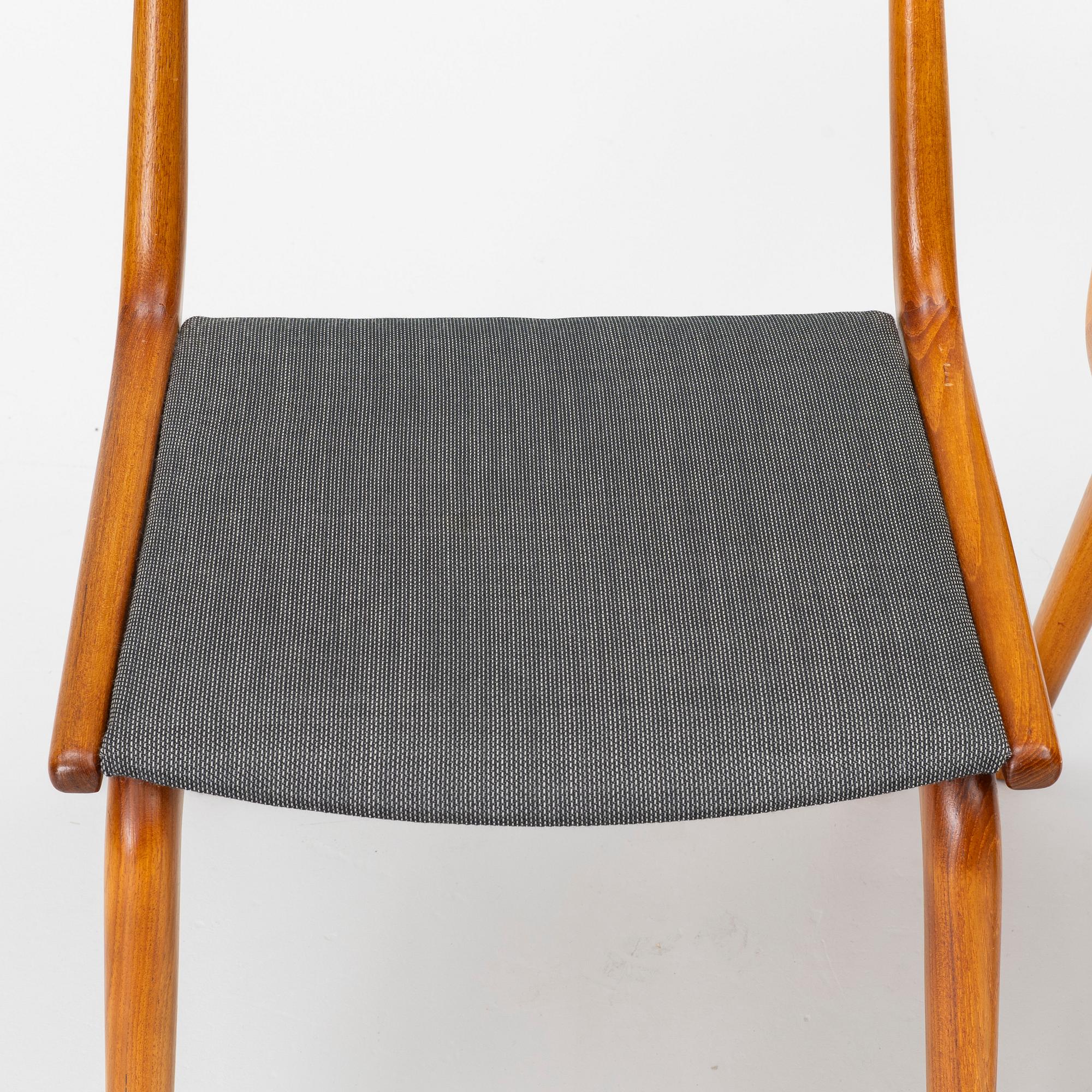 Niels Otto Møller, Alfred Christensen, six "Boomerang/370" chairs, Slagelse, Denmark, 1960s.
