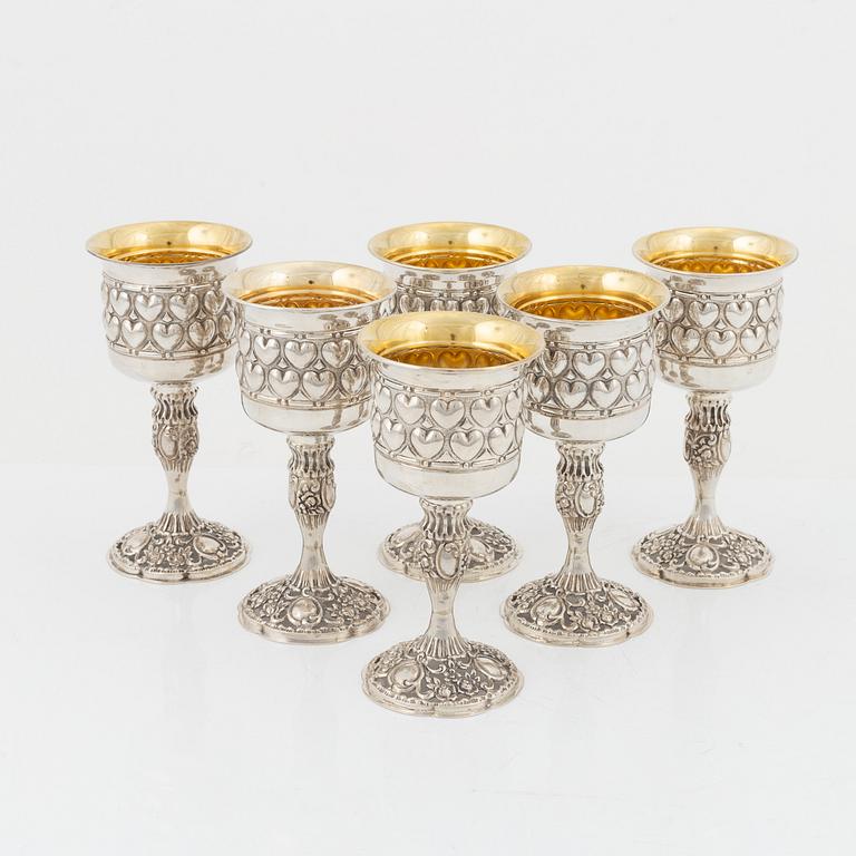 Kalkar, 6 st, silver, troligen Norge, 1900-tal.