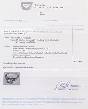 Ring, briljantslipad diamant, 14K vitguld, Kallion Korupaja, Helsingfors 2008.