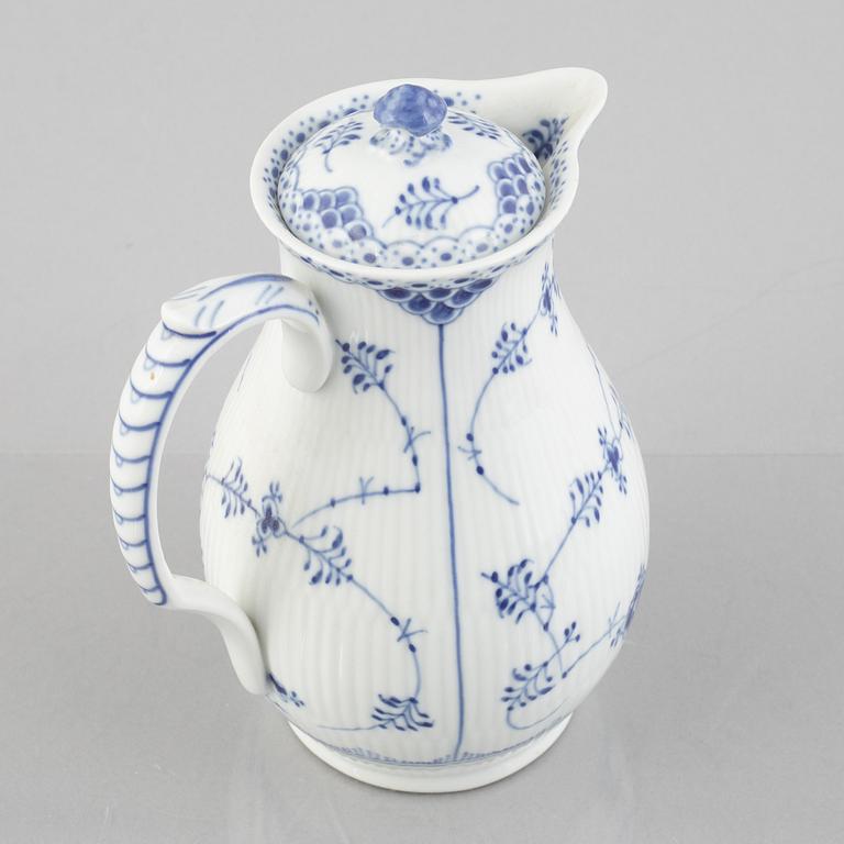 A 'Blue Fluted Half Lace' / 'Musselmalet' chocolate pot, Royal Copenhagen, 1956.