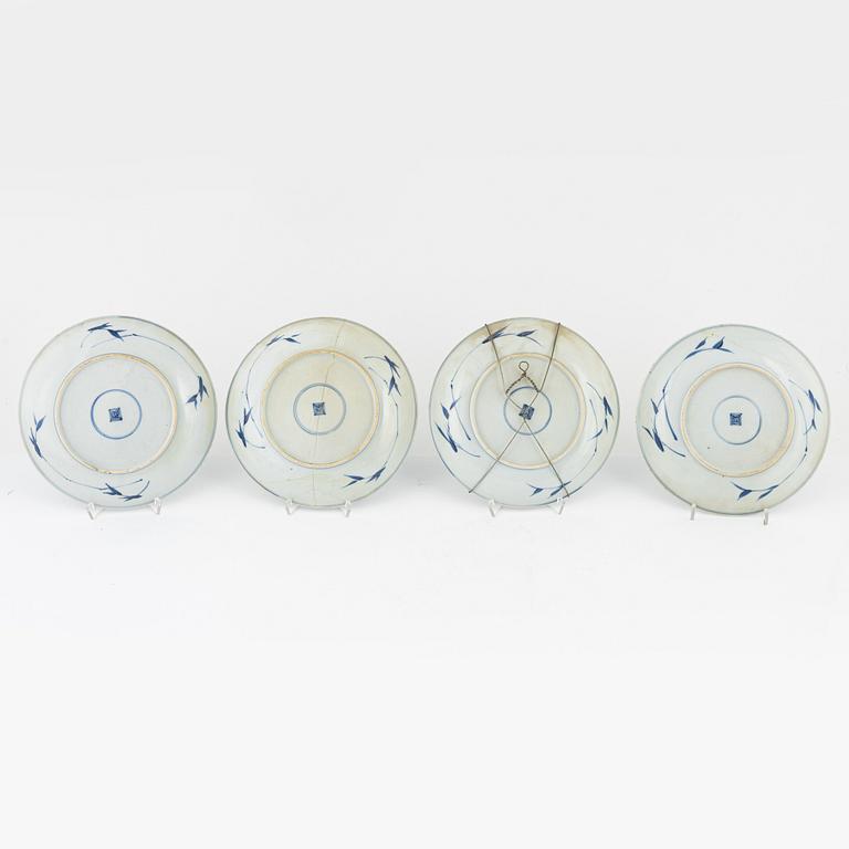 Tallrikar, 4 st, porslin, Kina, 1700-tal.