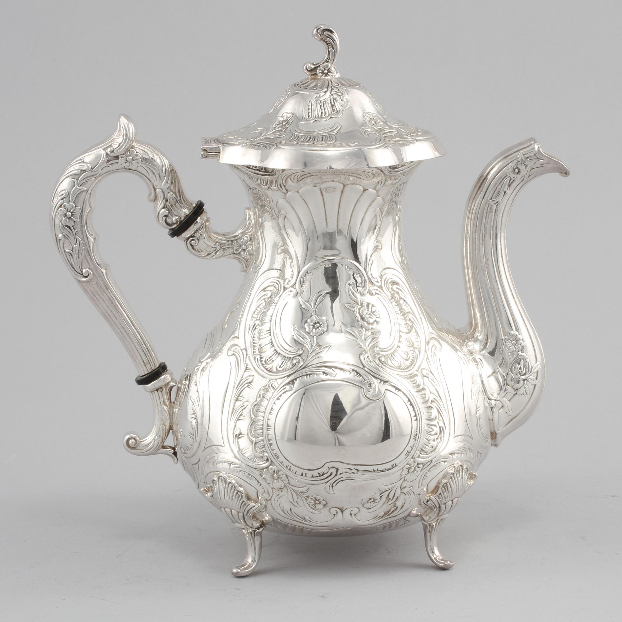 KAFFEKANNA, silver, rokokostil, GEWE, 1971, vikt 980 gram.