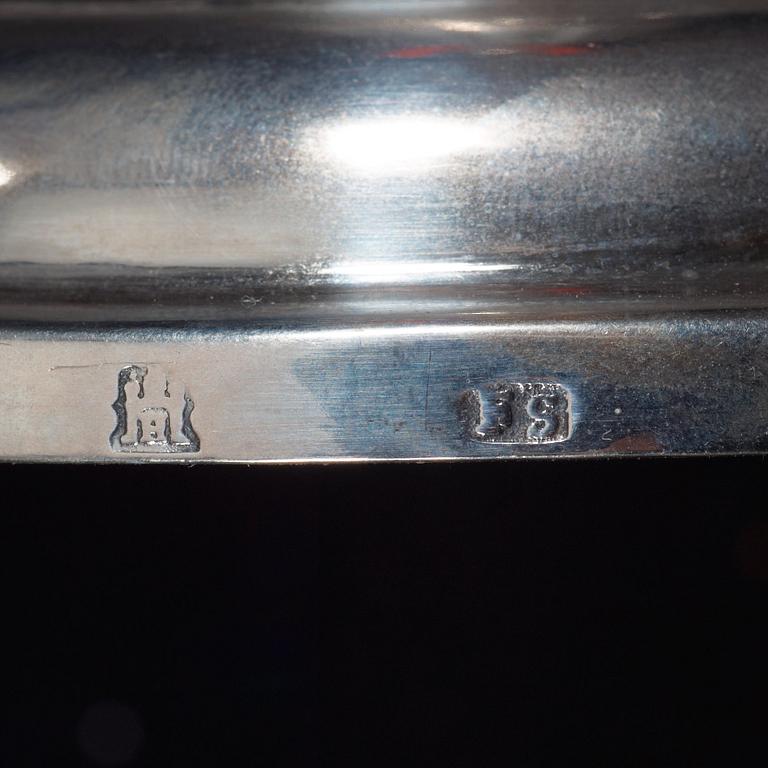 A pair of German 18th century silver candlesticks, unidentified makers mark FS, Hamburg mark of J. von Holten I 1772-90.