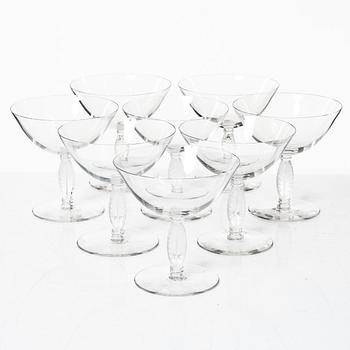 René Lalique, a set of 8 champagne coupes, "Fontainebleau", Lalique, France.