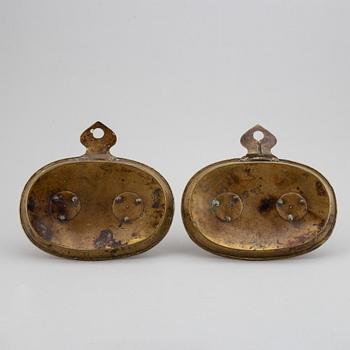 A pair of North European Brass double candelholders, 19th century.
