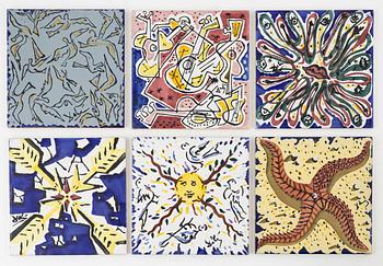 A set of 18 earthenware tile plates, after Salvador Dalí, late 20th century.