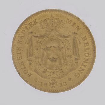 A gold 1 ducat coin Karl XIV Johan of Sweden, 1832.