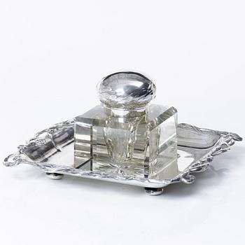 K Anderson, inkstand, silver and glass, Stockholm, 1900-1902,