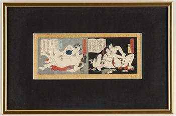 Blad ur album, 6 st, färgträsnitt. Japan, sent 1800/tidigt 1900-tal.