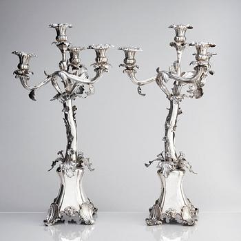 A pair of Swedish silver candelabra, mark of Gustaf Möllenborg-Féron, Stockholm 1856.