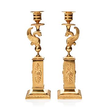 117. A pair of late Gustavian candlesticks, early 19 century.