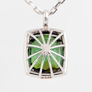 Green tourmaline and brilliant-cut diamond necklace.