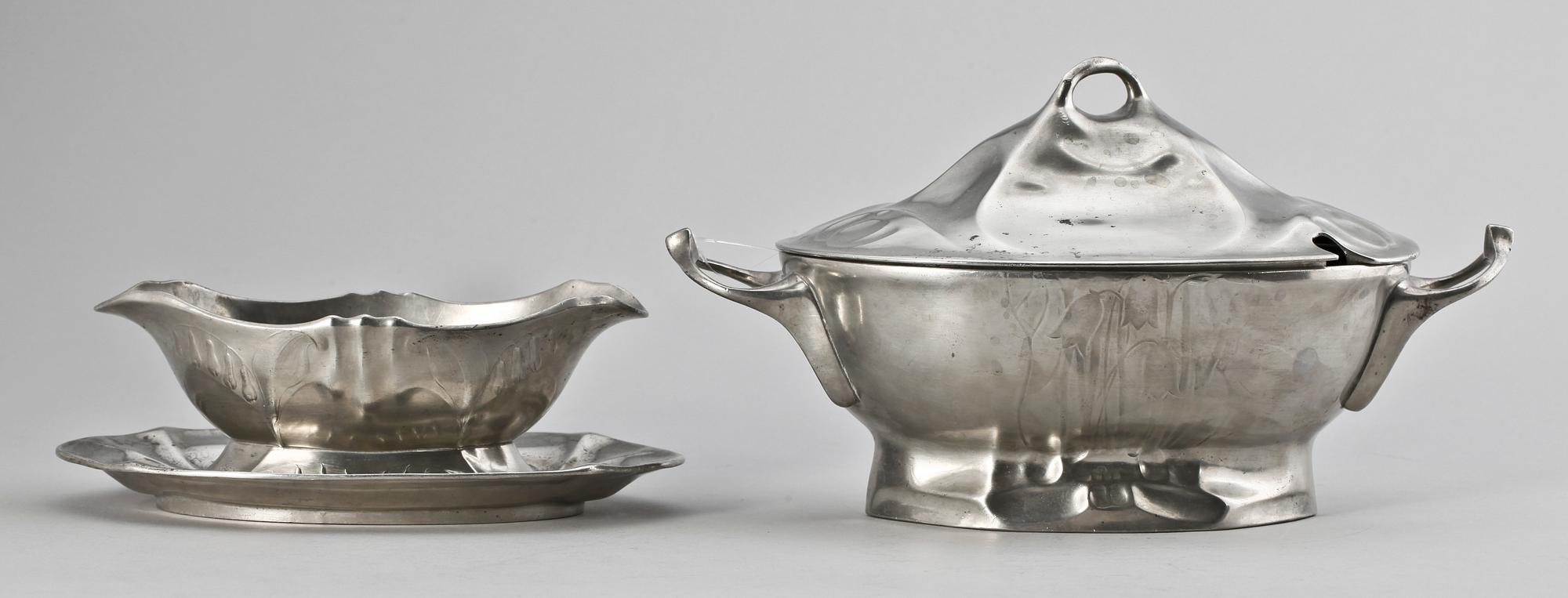 PARTI TENN, 3 delar, jugend, märkta Kaiserzinn, tidigt 1900-tal.