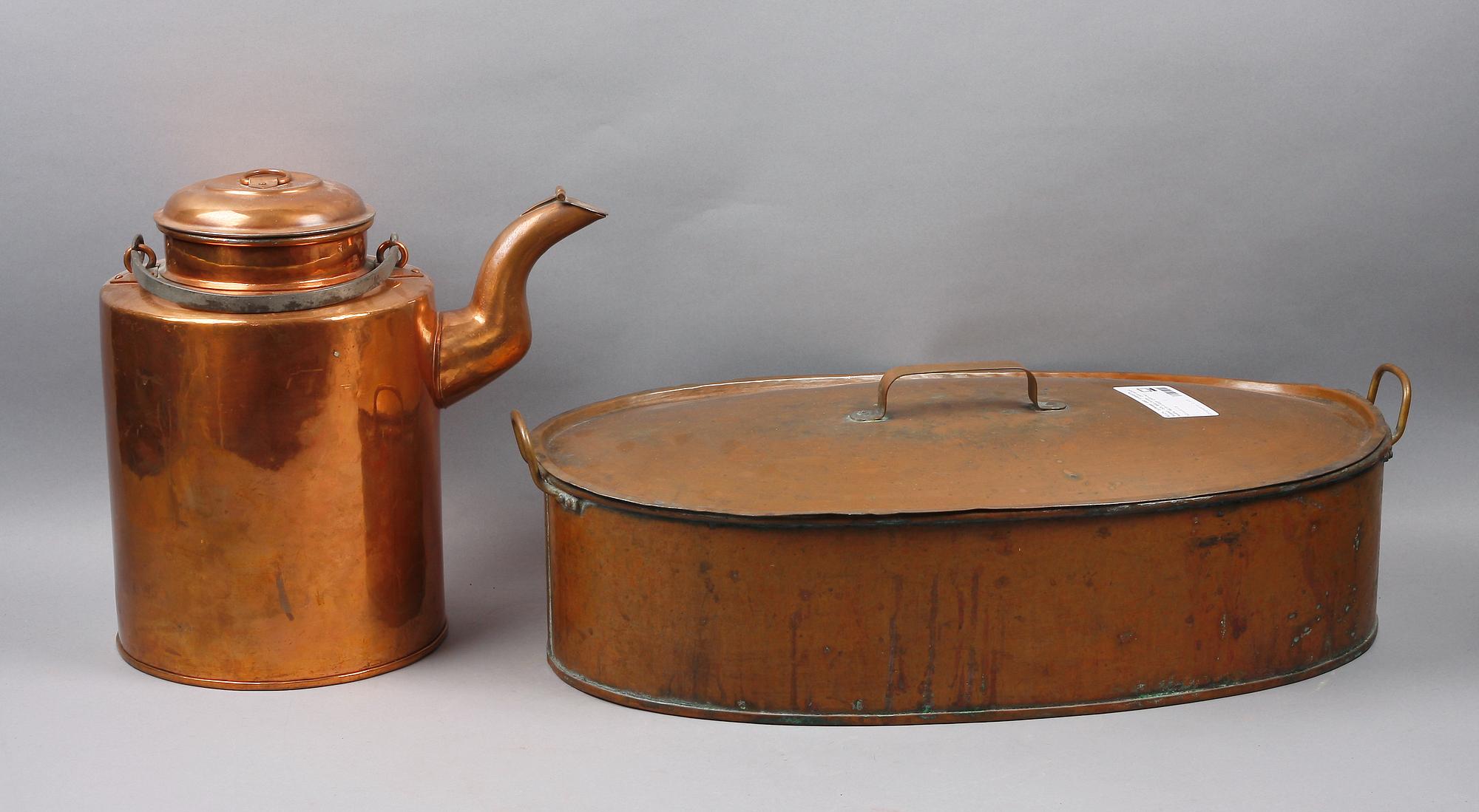 PIPKANNA SAMT FISKKGRYTA, koppar, bla Eskilstuna. 1800-talets andra hälft-tidigt 1900-tal.