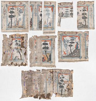 A nine-piece part folk art wall painting from Värmland, Sweden, late 18th century.