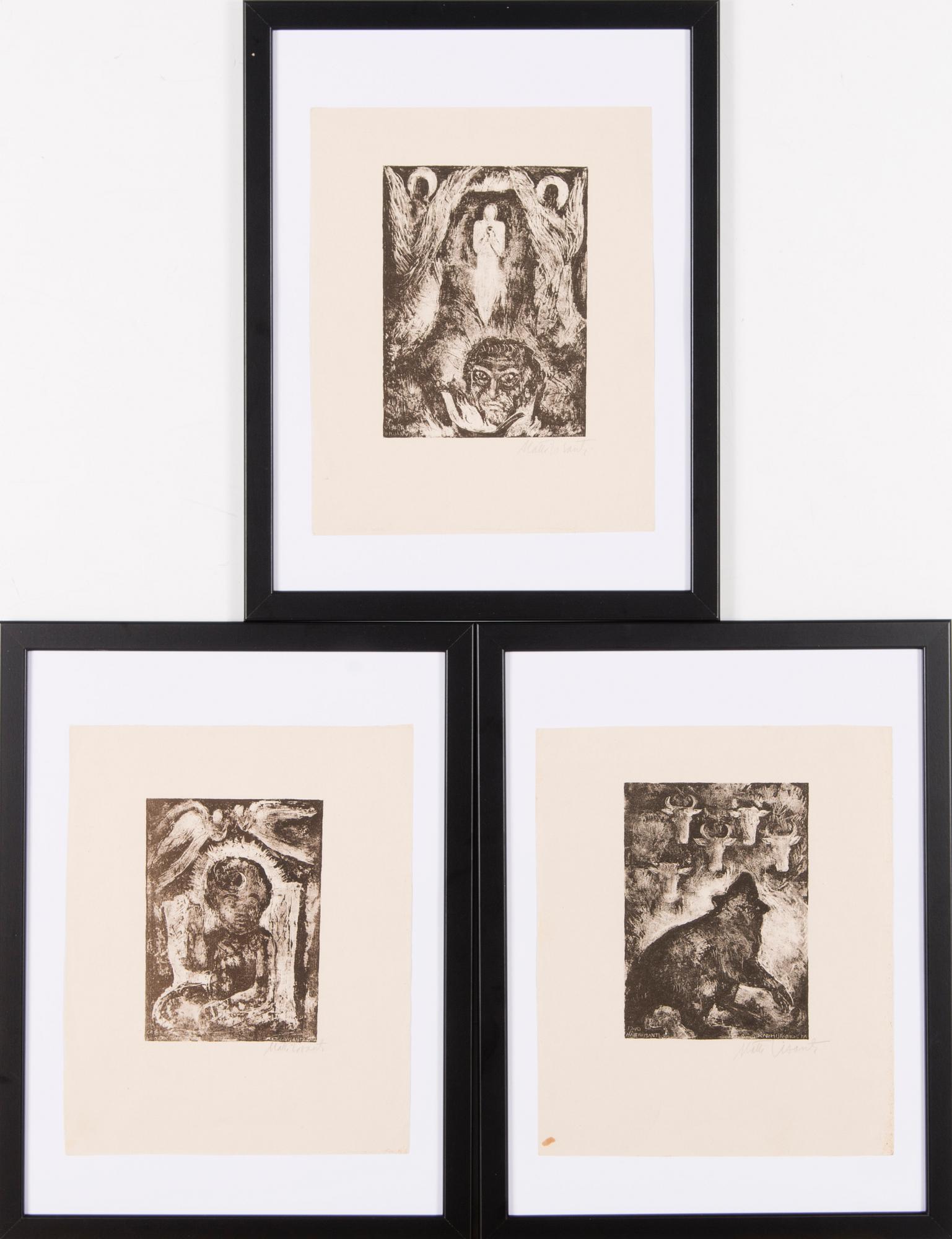 MATTI VISANTI, litografier, 3 st, signerade och i plåten daterade 1940.