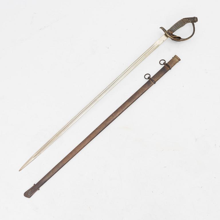 A 1889 pattern Prussian infantery officer's sabre with scabbard.