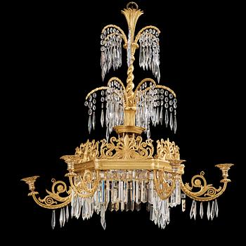 1244. A German 19th century six-light chandelier in the manner of Karl Friedrich Schinkel.