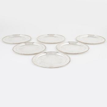 Envelope plates, sterling silver, Mexico, third quarter of the 20th century (6 pieces).