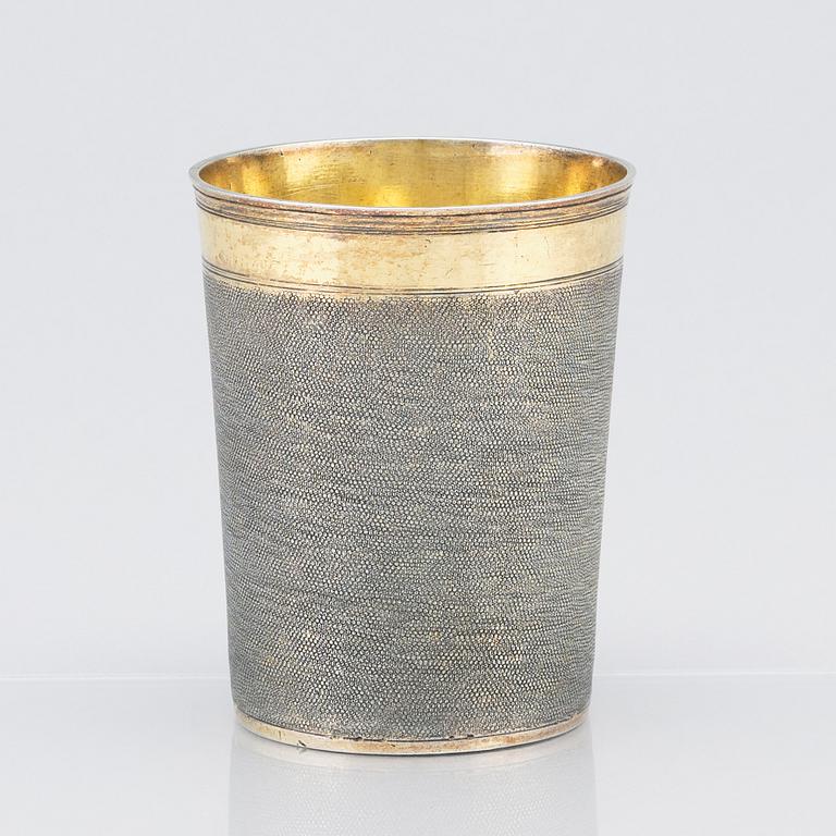A German 17th Century parcel-gilt silver beaker, mark of Marx Burmeister (1630/31-1658), Nürnberg.