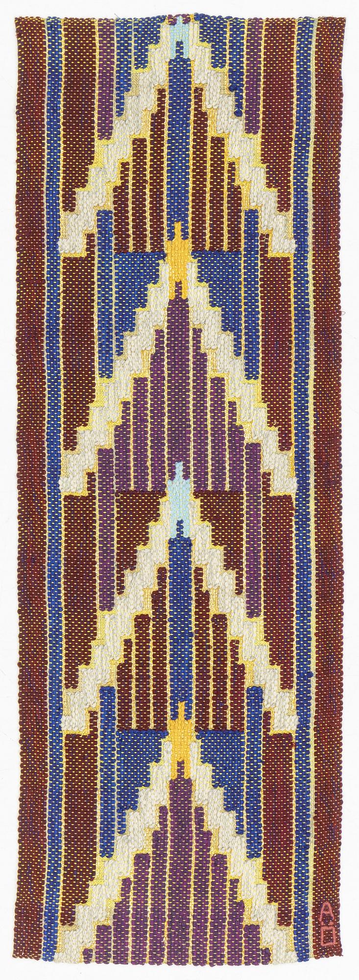 Agda Österberg, a textile, flat weave, approximately 151 x 52 cm, signed AÖ.