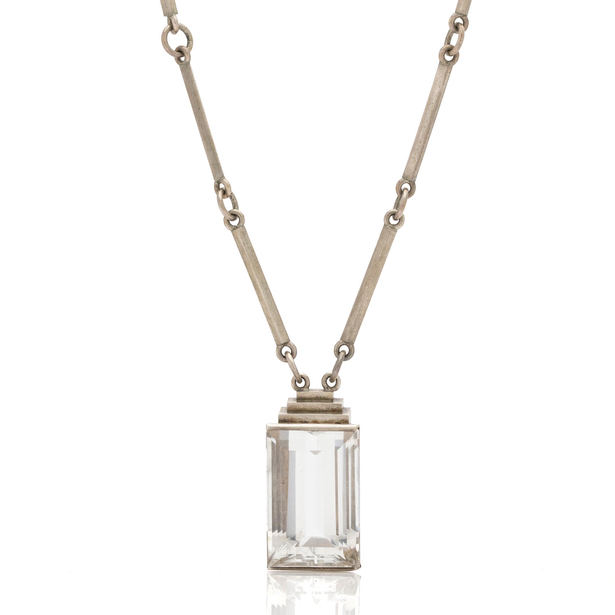 Wiwen Nilsson, Pendant, sterling silver with faceted rock crystal, Lund 1944.