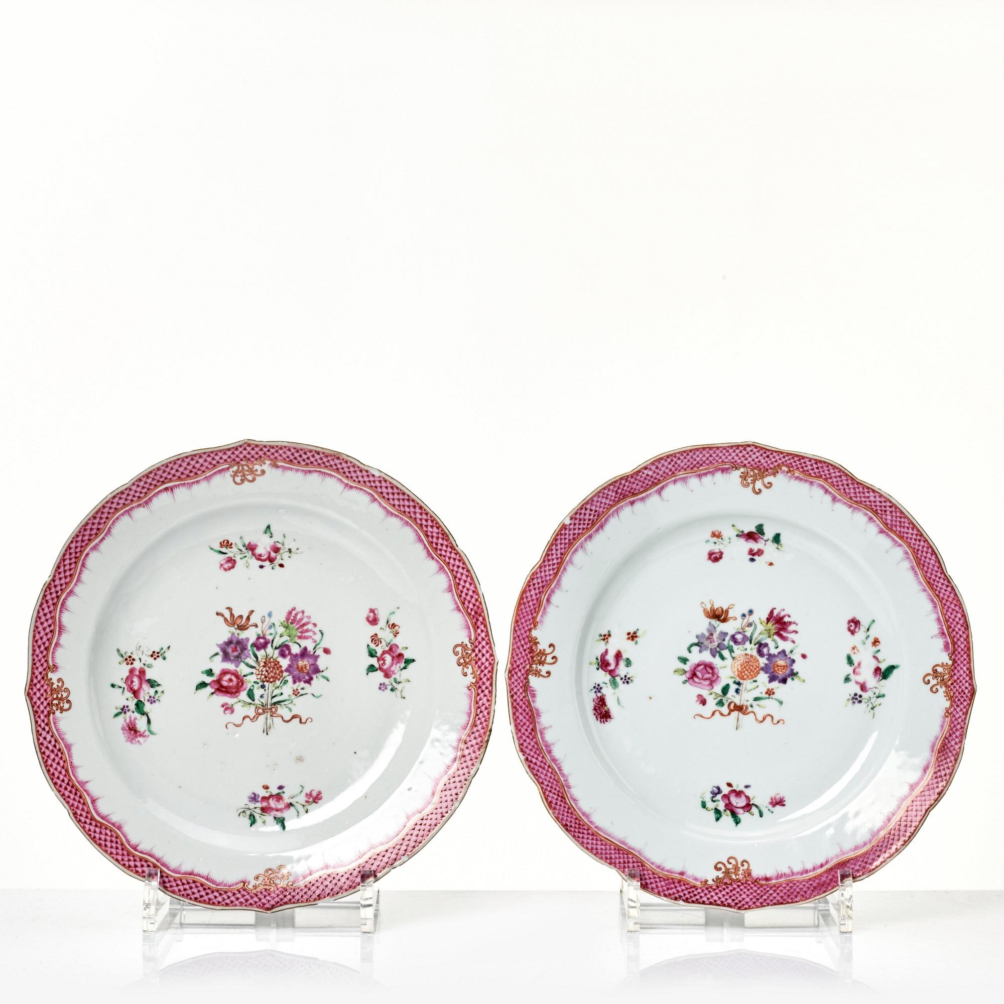 Tallrikar, sex stycken, kompaniporslin. Qingdynastin, Qianlong (1736-95).