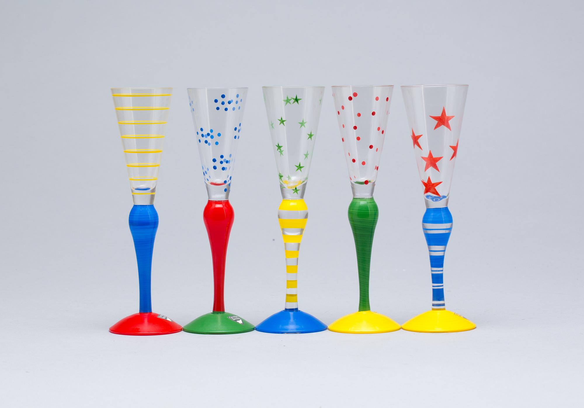 SNAPSGLAS, 5 st, glas, "Clown", Anne Nilsson, Orrefors.