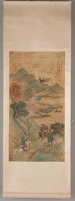 Four hanging scrolls with scenes from the history of the Three Kingdoms, late Qing dynasty (1644-1912).