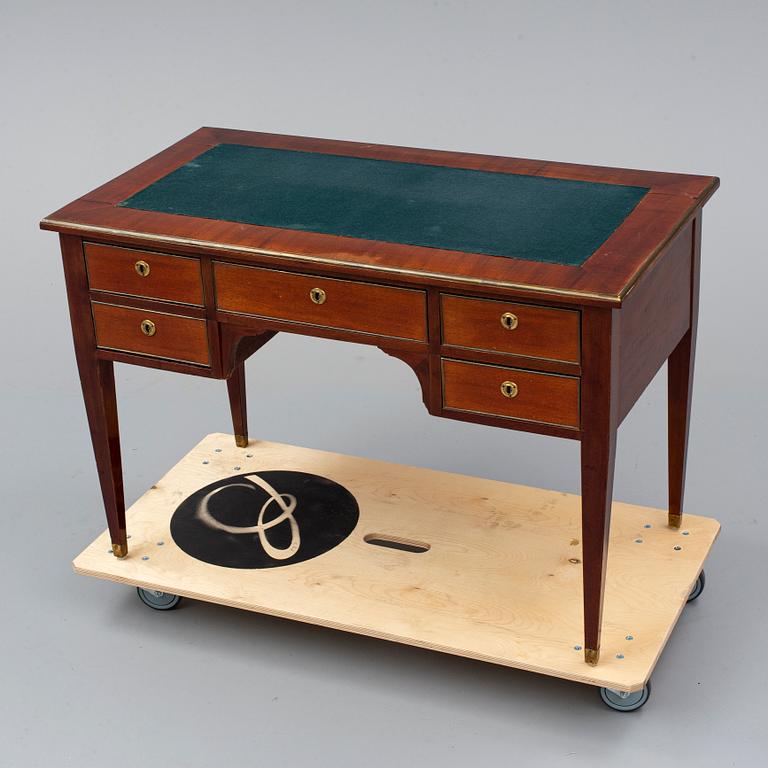 A mahogany veneered Gustavian style desk, circa 1900.