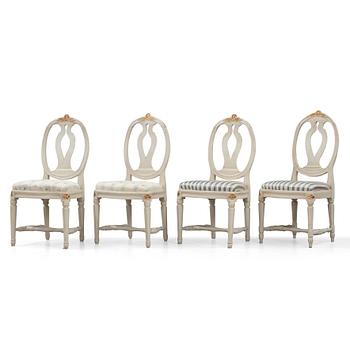 A set of four Gustavian chairs by M. Lundberg the elder (master in Stockholm 1775-1812).