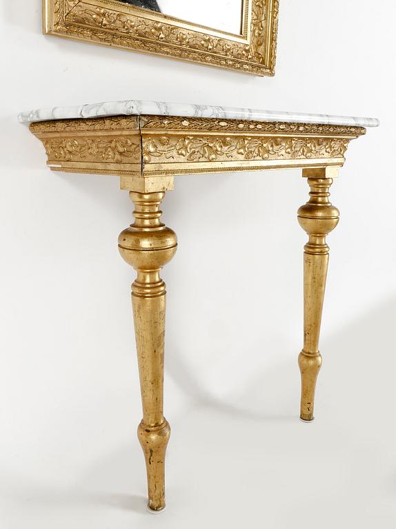 SPEGEL MED KONSOLBORD, nyrenässans, sent 1800-tal.