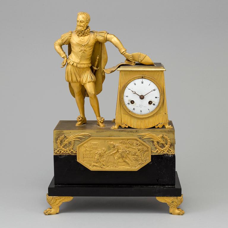 A FRENCH EMPIRE MANTLE CLOCK, signed "Lopin Palais Royal No 143".