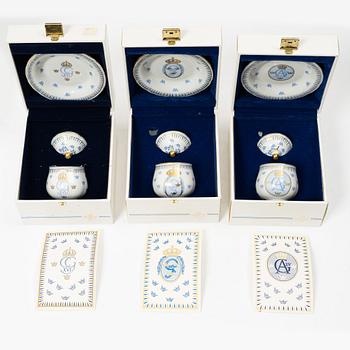 Eleven porcelain custard cups with covers and saucers, Rörstrand, Sweden, second half of the 20th century.