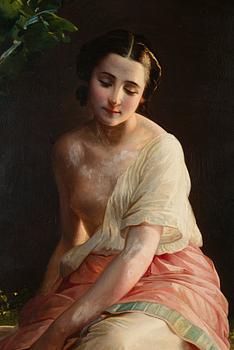 Okänd Konstnär, 1800-tal, Efter August Riedel (1799-1883), Kvinna vid Dammen.