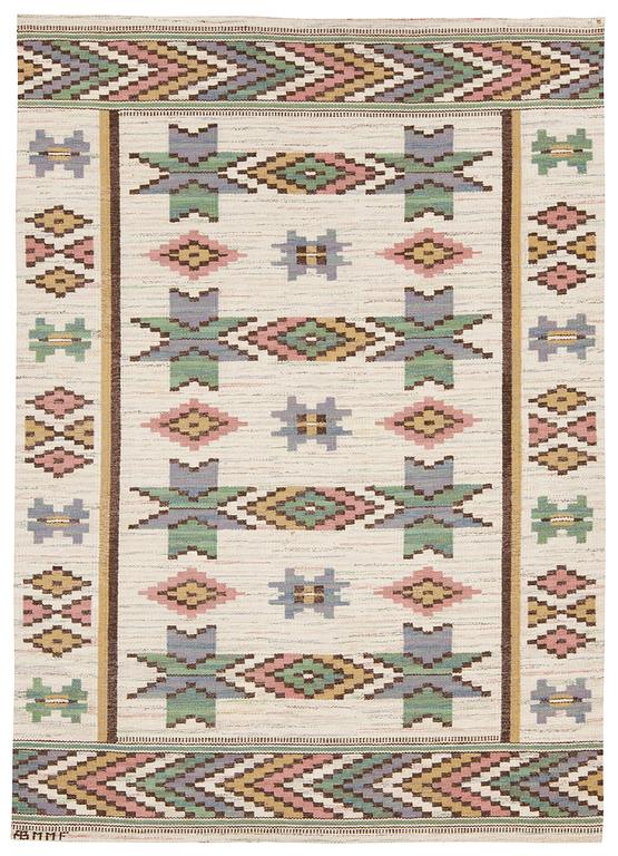 RUG. "Vit botten". Flat weave (Rölakan). 251 x 174 cm. Signed AB MMF.