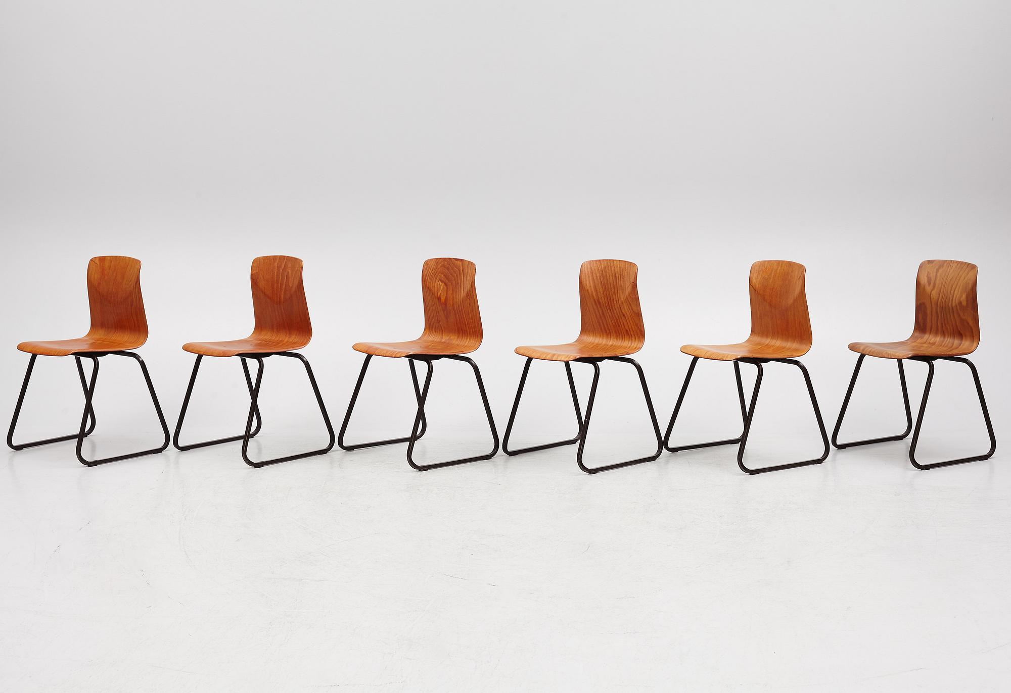 Six chairs, 'Thur-Op-Seat',  Pagholz, West Germany, 1960s/70s.