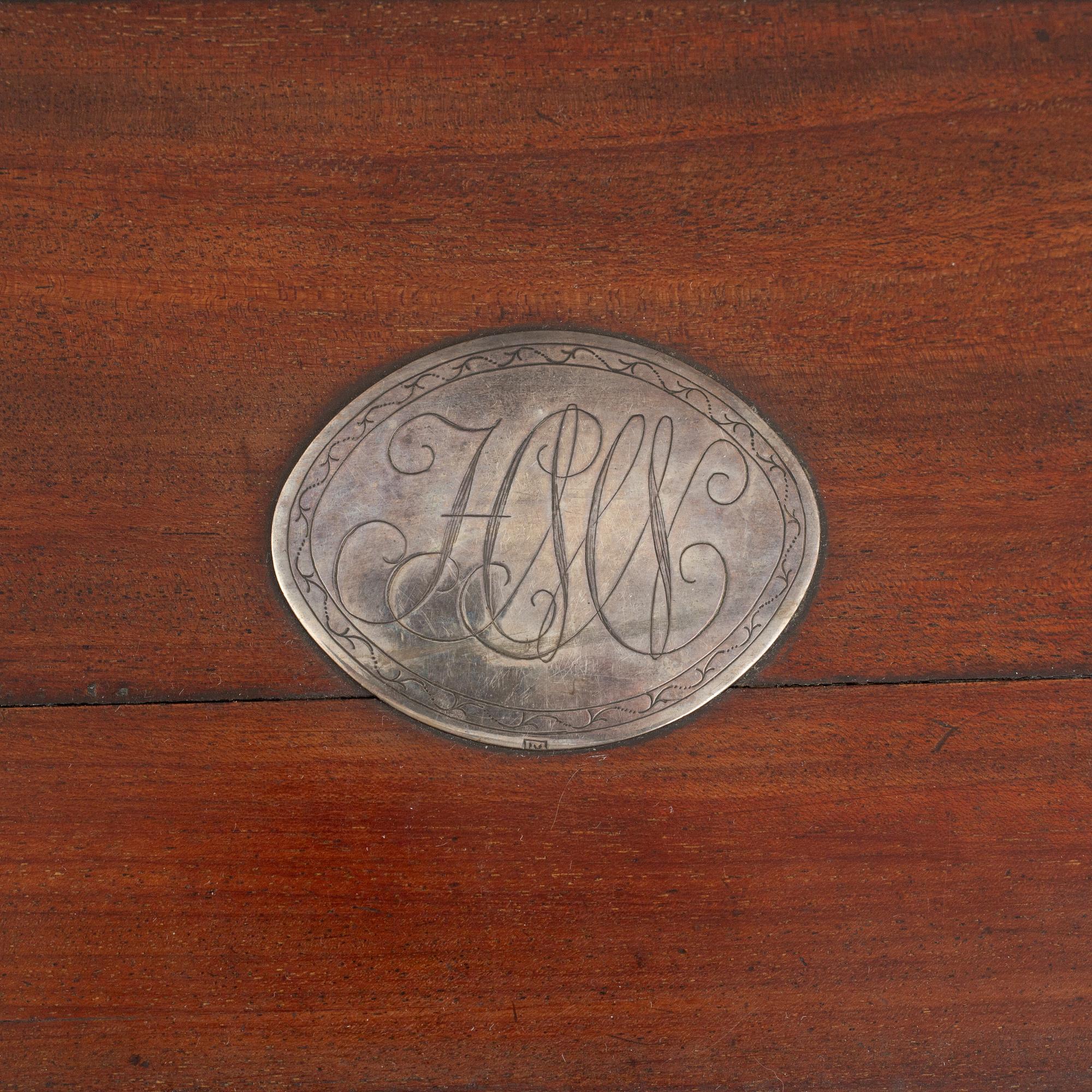 A late gustavian mahogany box with silver mounts by J. P. Möller, Helsingborg, early 19th century.