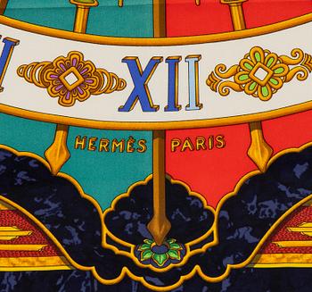 Hermès, a framed 'Carpe Diem' silk scarf.
