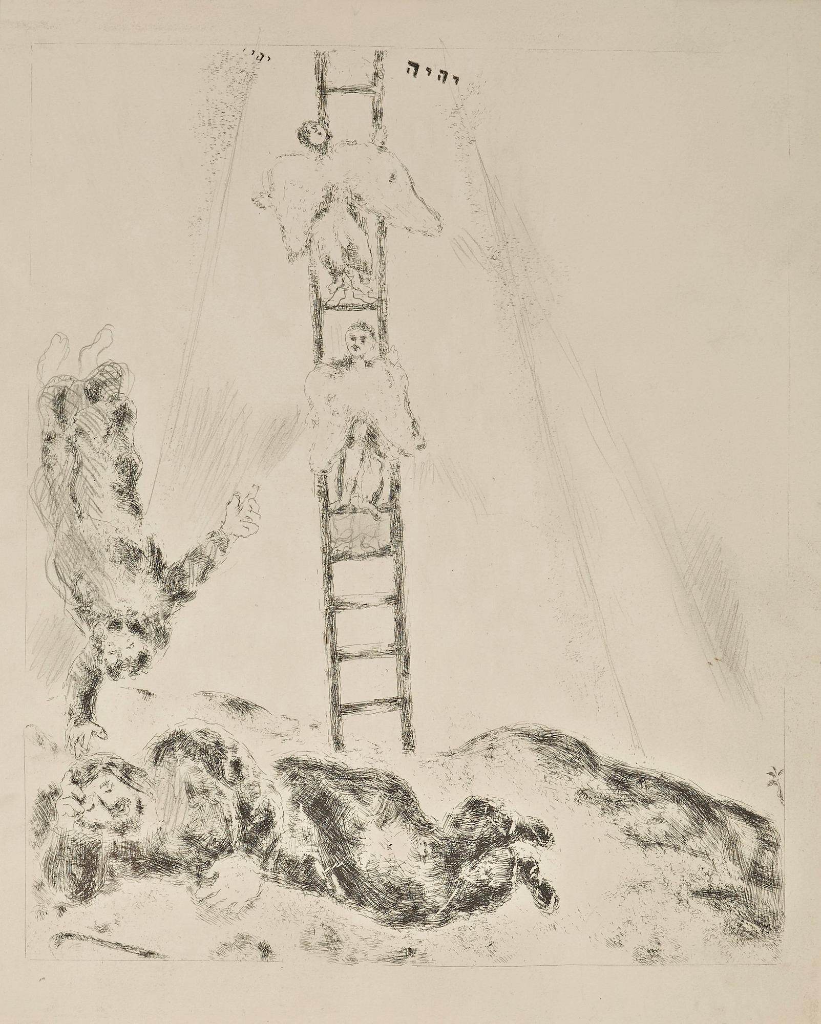 Marc Chagall, "Abraham et les trois Anges"; "Jacob béni par Isaac"; "L'echelle de Jacob"; "La lutte avec l'ange", ur: "La Bible".