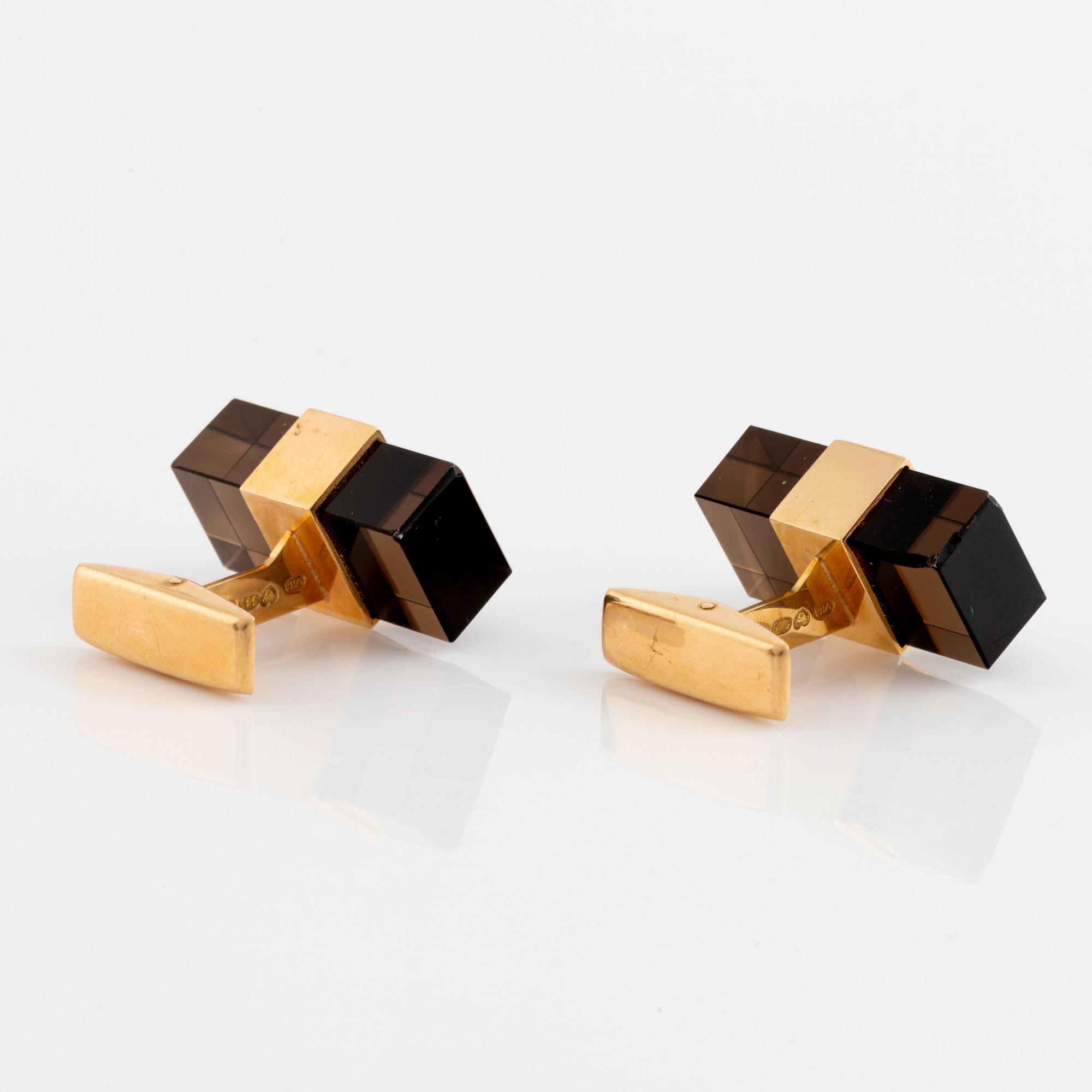 Manschettknappar, Hans Berg, 14K guld och rökkvarts.