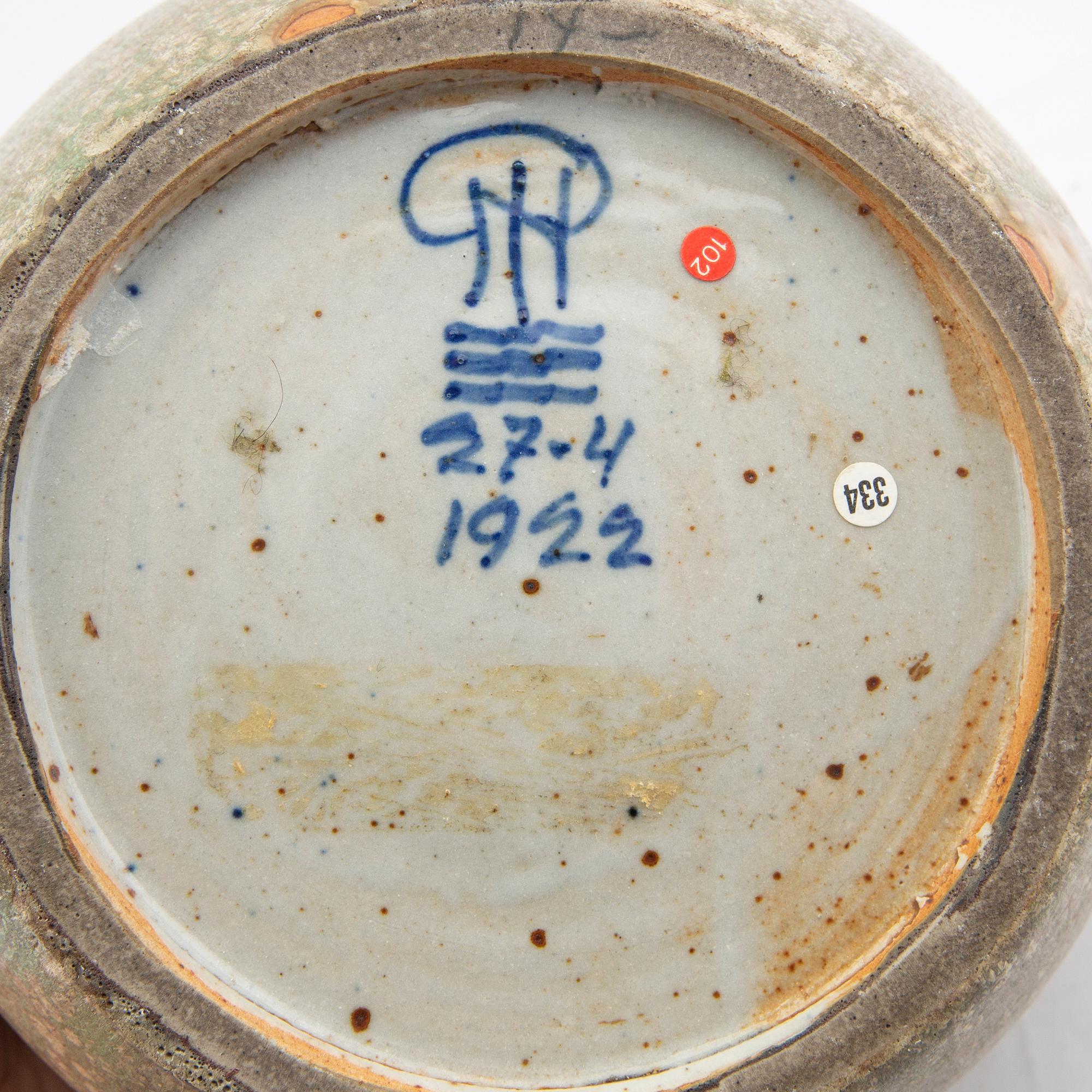 Patrick Nordström, a stoneware urn with bronze lid Royal Copenhagen dated 27-4 1922.