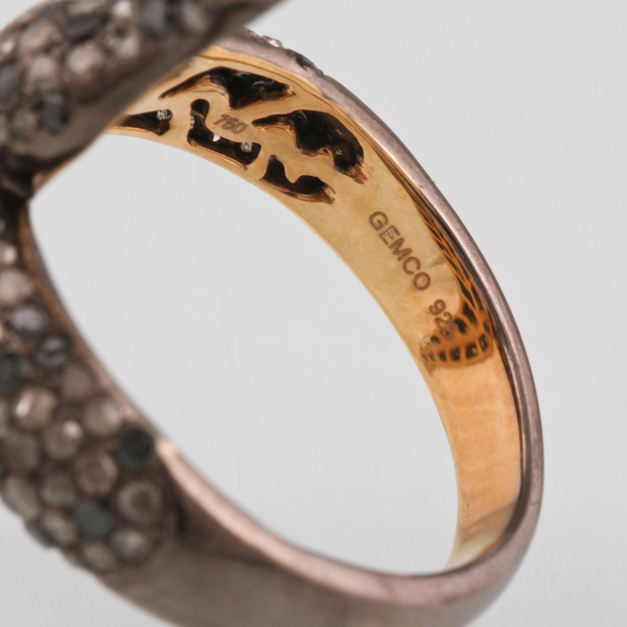 RING, förgyllt silver med fasettslipade diamanter ca 1.98 ct samt smaragder ca 0.03 ct. Vikt 5,0 gram.