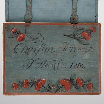 a painted swedish wooden box dated 1812.