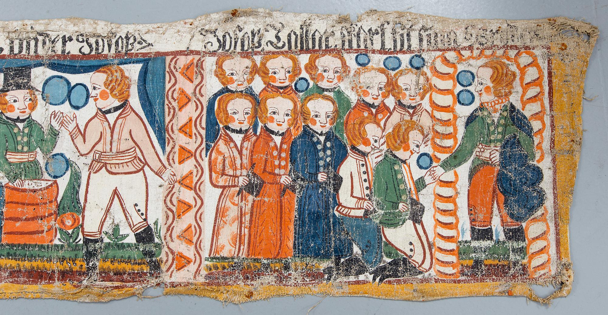 A folk art traditional wall painting from Småland/Halland first half of the 19th century.