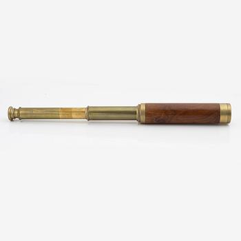 A brass and mahogany tube binocular, 19/20th century.